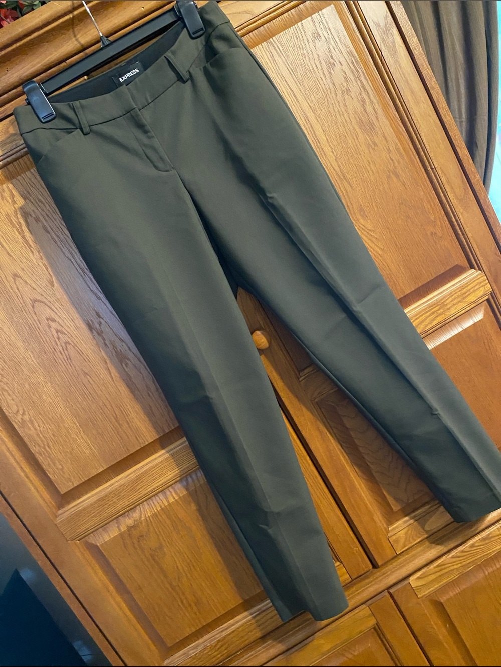 Express Publicist Olive Green Straight Leg Dress Pants